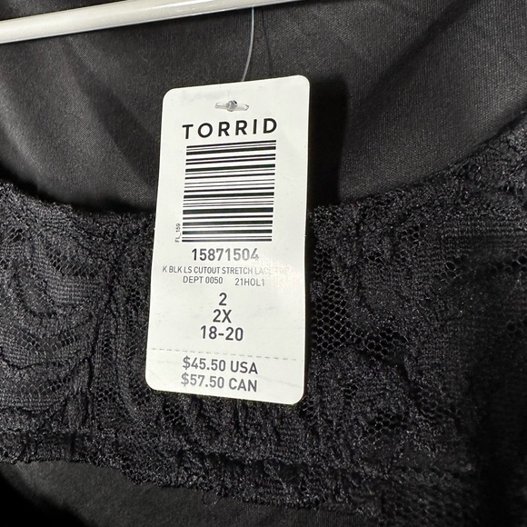 Torrid size 2 black lace long sleeve cutout top. - Picture 3 of 3